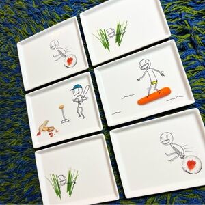 Set of 6 Oliver Ceramic Cocktail Snack Plates Crate & Barrel cb2